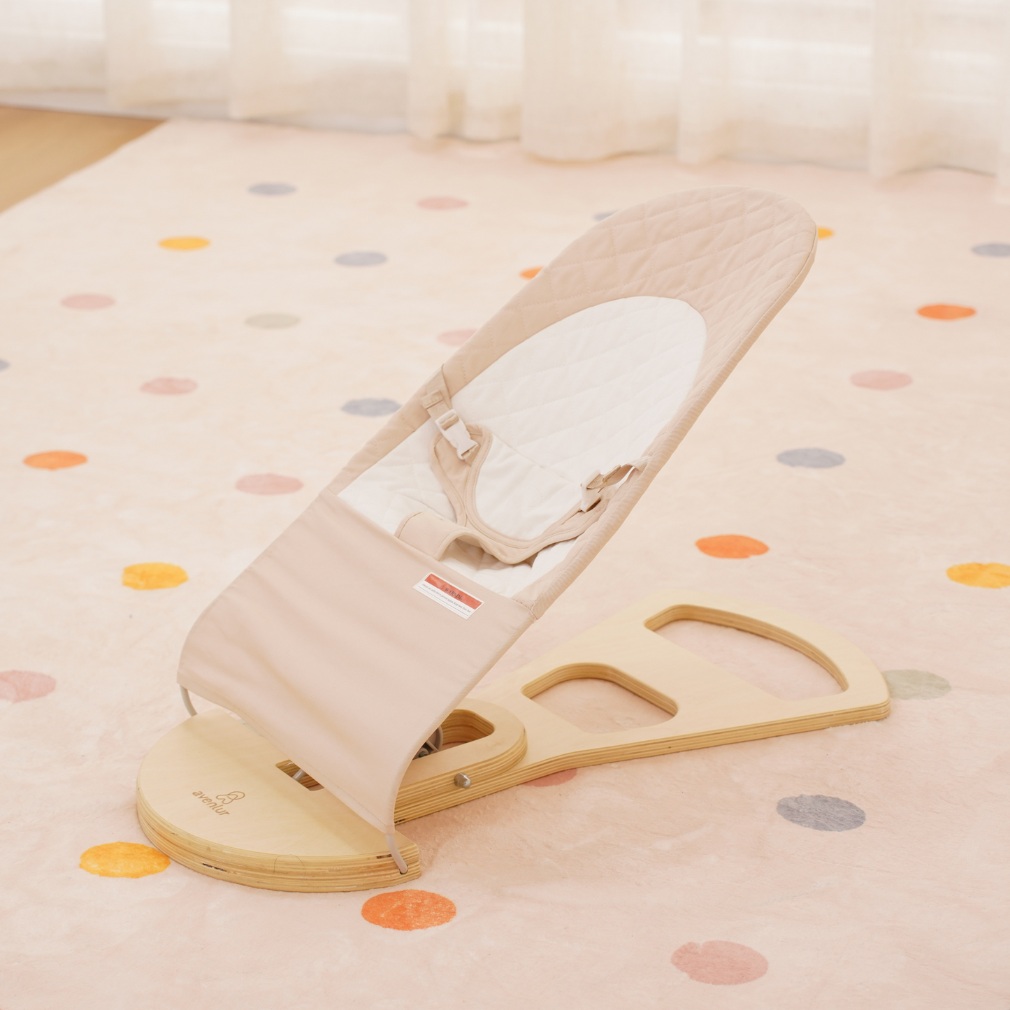 Avenlur Fir Wooden Baby Bouncer – Foldable Infant Rocker with Play Arch