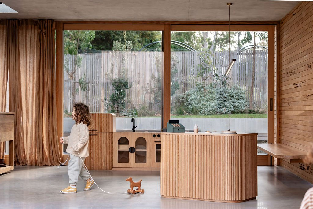 Oak Fluted Sink โ Montessori Wooden Play Kitchen