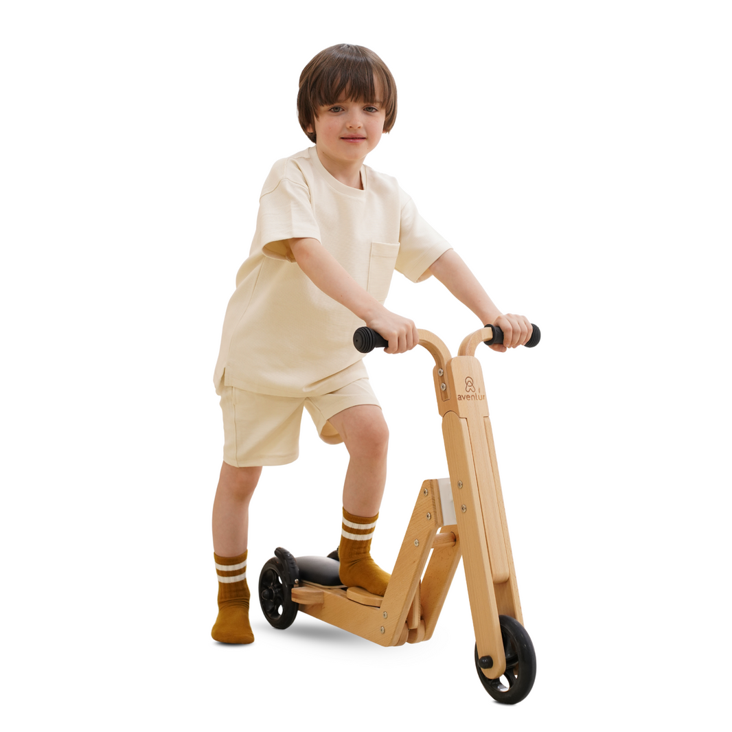 Juneberry 2-in-1 Wooden Scooter & Ride-On Toy for Toddlers