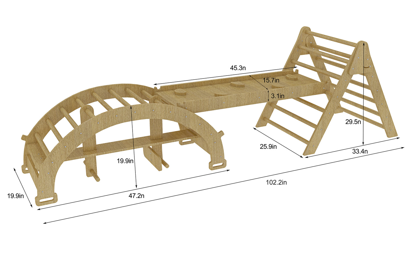 Bazel 6-in-1 Pikler Climber Set | Wooden Triangle, Rocker Arch & Slide for Toddlers