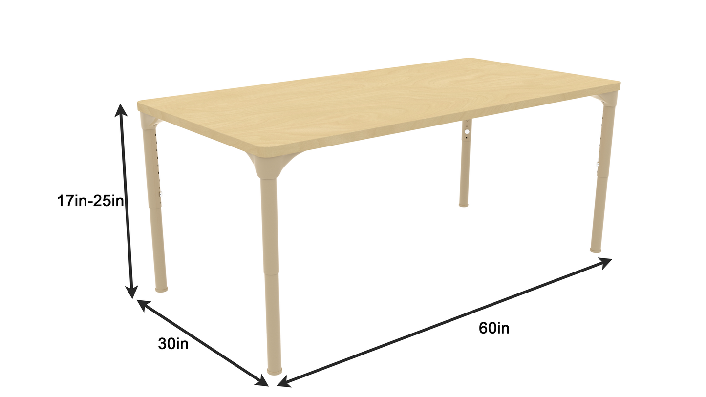 Adjustable Kids Classroom Tables – Square & Rectangle (13–25in Heights)