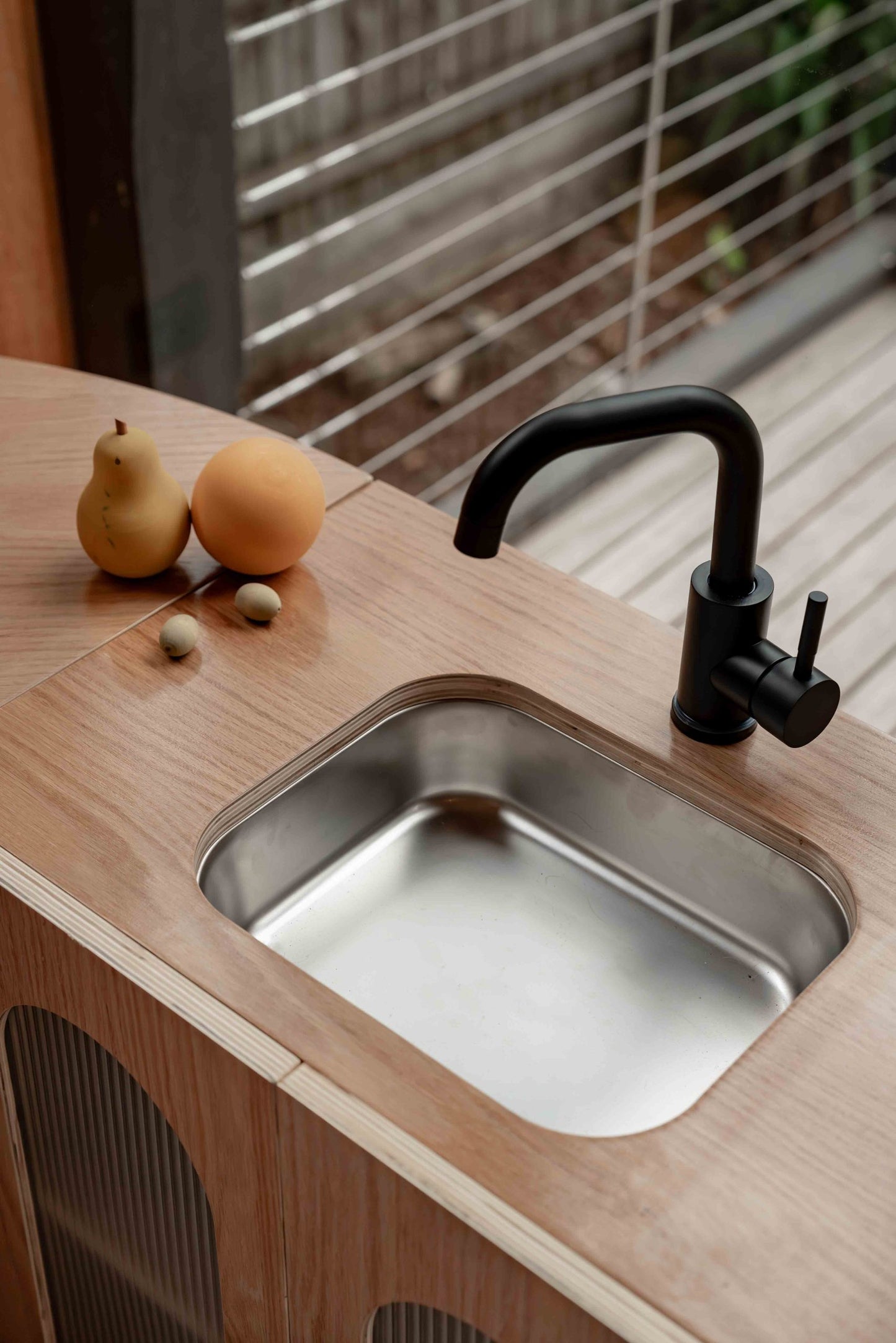 Oak Fluted Sink โ Montessori Wooden Play Kitchen
