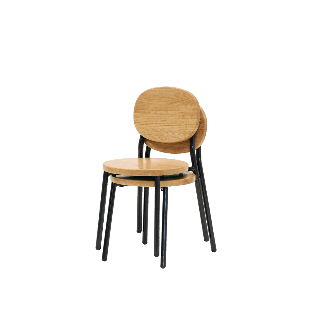 Ottie Stackable Chair – 10" Seat Height | Charcoal Legs, Oak Wood