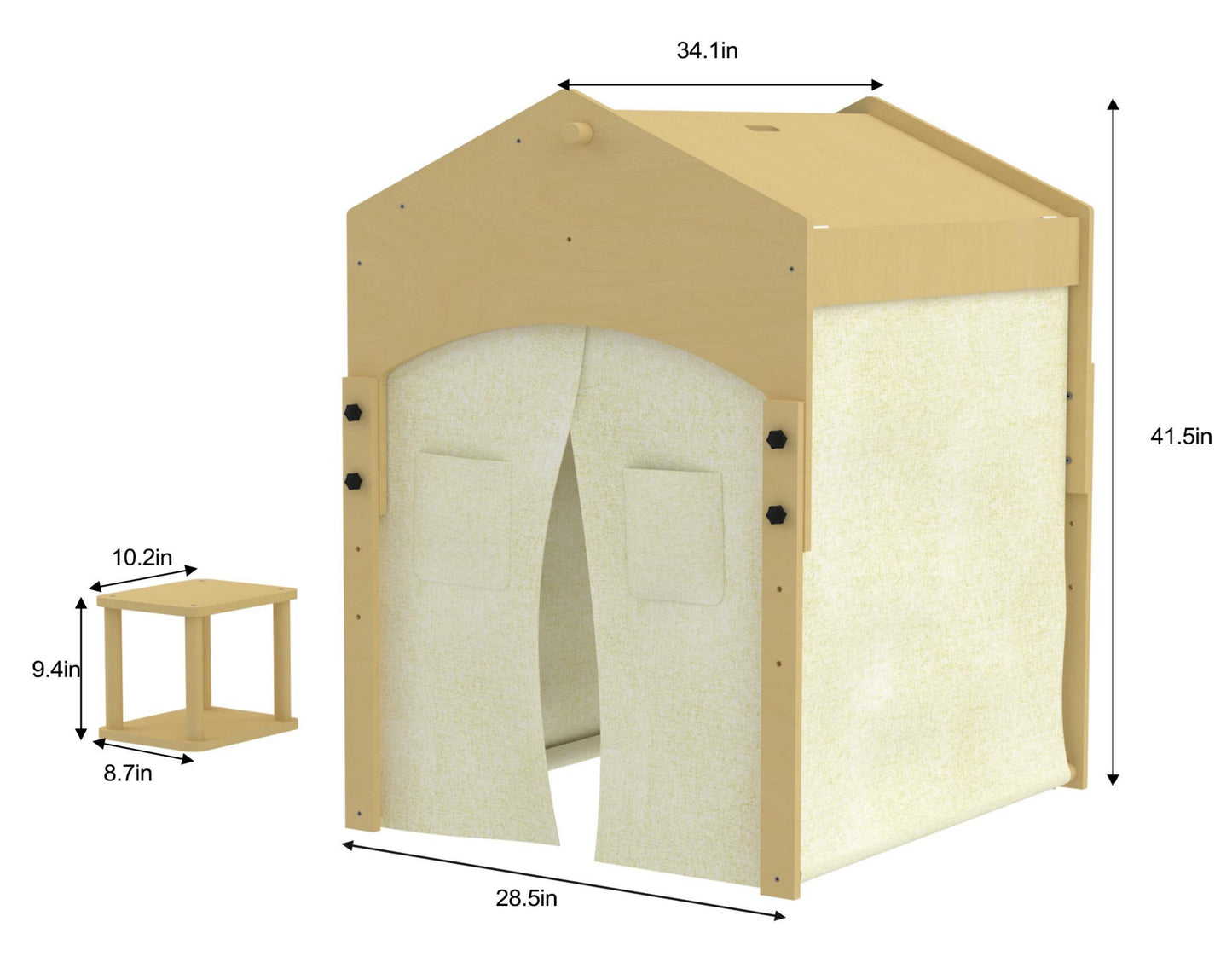 Asche - Holzverstellbares Lernzelt mit Schreibtisch und Stuhl