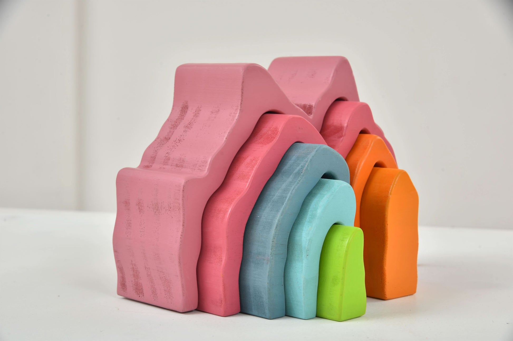 Wooden Mountain Rainbow Stacker Toy Puzzle Blocks.