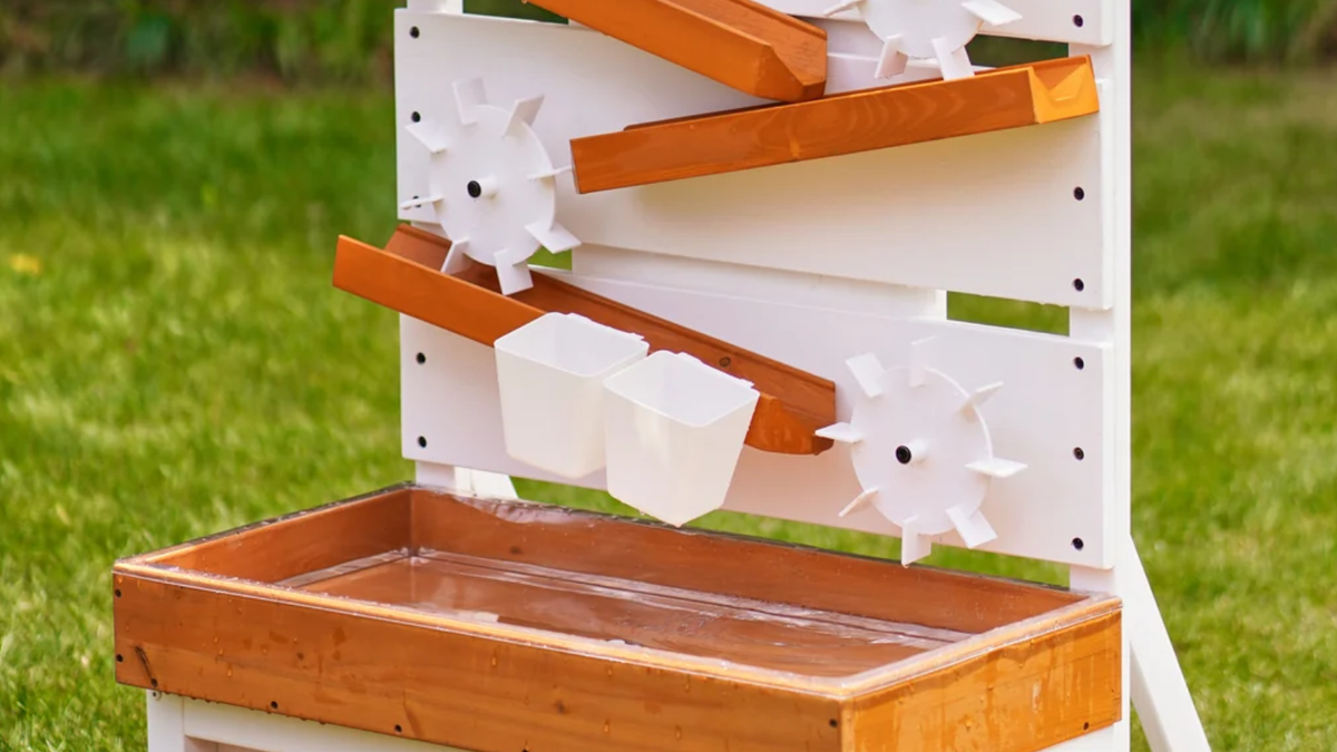 Avenlur large wooden water table set up for sensory play