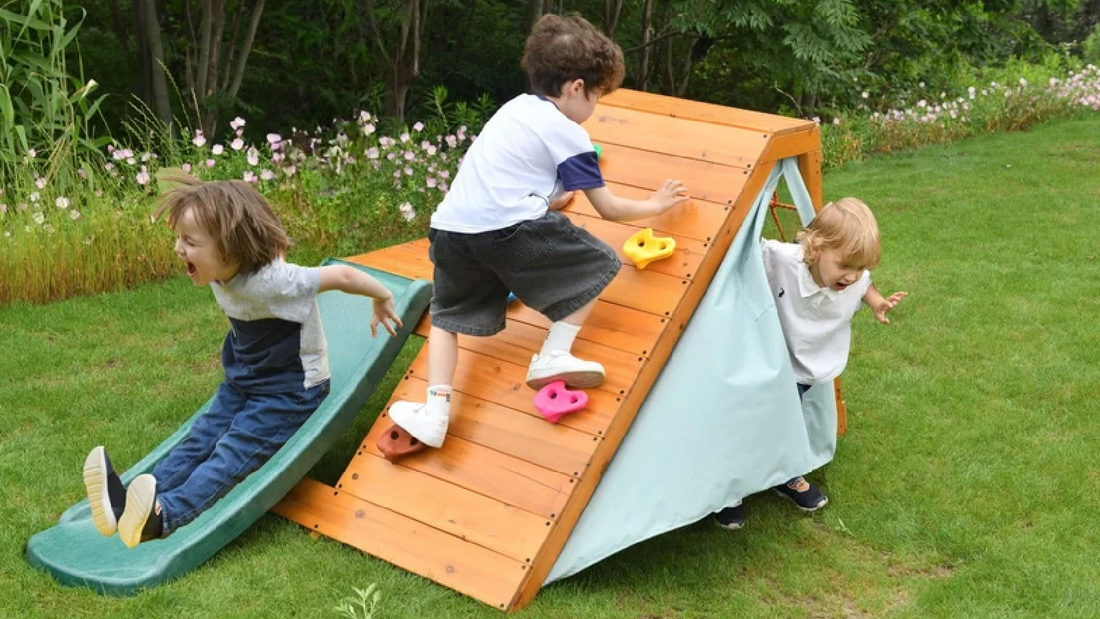 Avenlur wooden outdoor playset for kids in a backyard