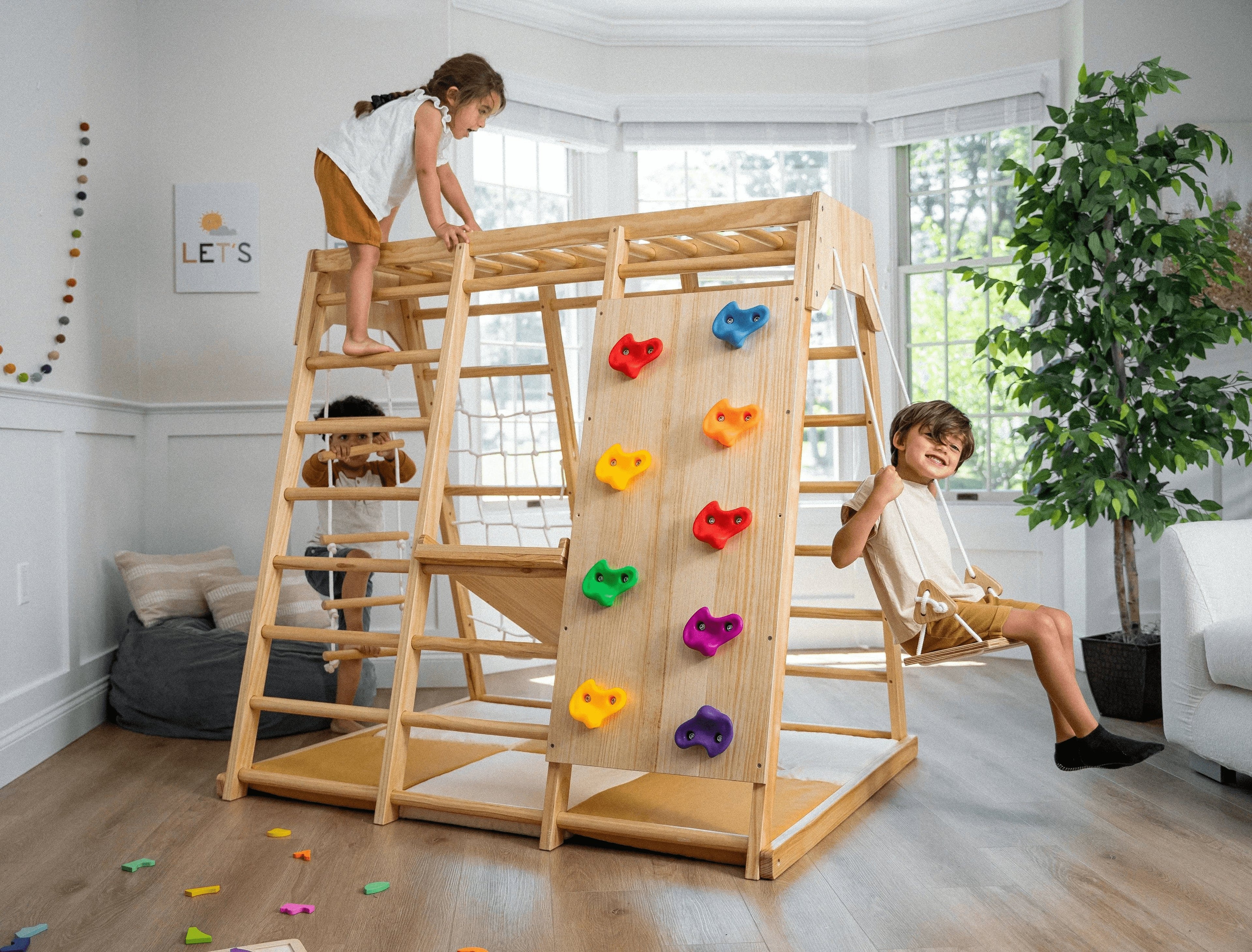 An Avenlur indoor playground for endless fun—climb, swing, and explore right at home with this stylish, natural wood playset.
