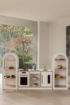 Arched Shelf (White + Natural) – 4-Tier Open Storage