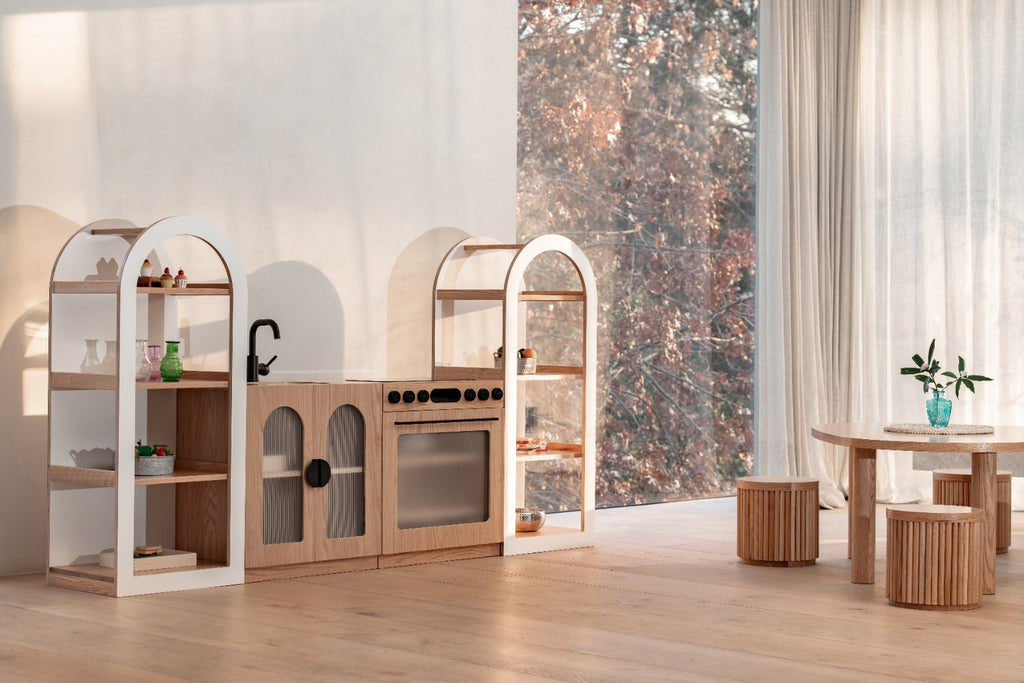 Arched Shelf (White + Natural) – 4-Tier Open Storage