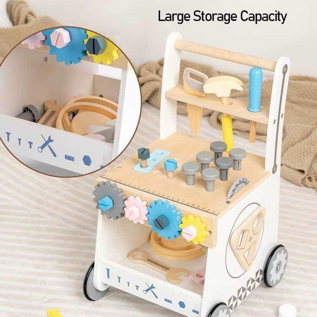 Wooden Tool Walker – Multi-Activity Learning Wagon for Toddlers