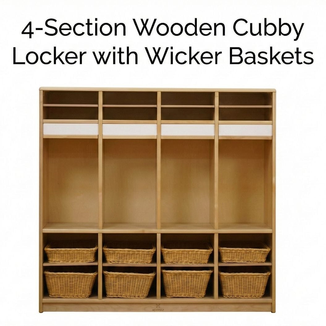 Avenlur 122 cm (48 Zoll) Holzschrank für Vorschulkinder – Doppelfach-Garderobenschrank für Kinder, Kitas, Montessori-Einrichtungen und Klassenzimmer