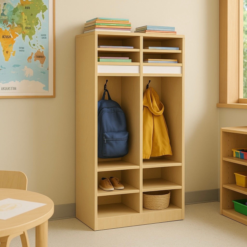 Avenlur 48” Wooden Preschool Storage Locker – Double Cubby Coat Locker Organizer for Kids, Daycare, Montessori & Classroom Use