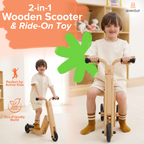 Juneberry 2-in-1 Wooden Scooter & Ride-On Toy for Toddlers
