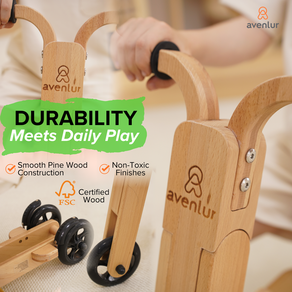 Juneberry 2-in-1 Wooden Scooter & Ride-On Toy for Toddlers