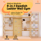 Walnut Modular 9-in-1 Swedish Ladder Wall Gym – Indoor Climber for Kids & Toddlers 95" Height