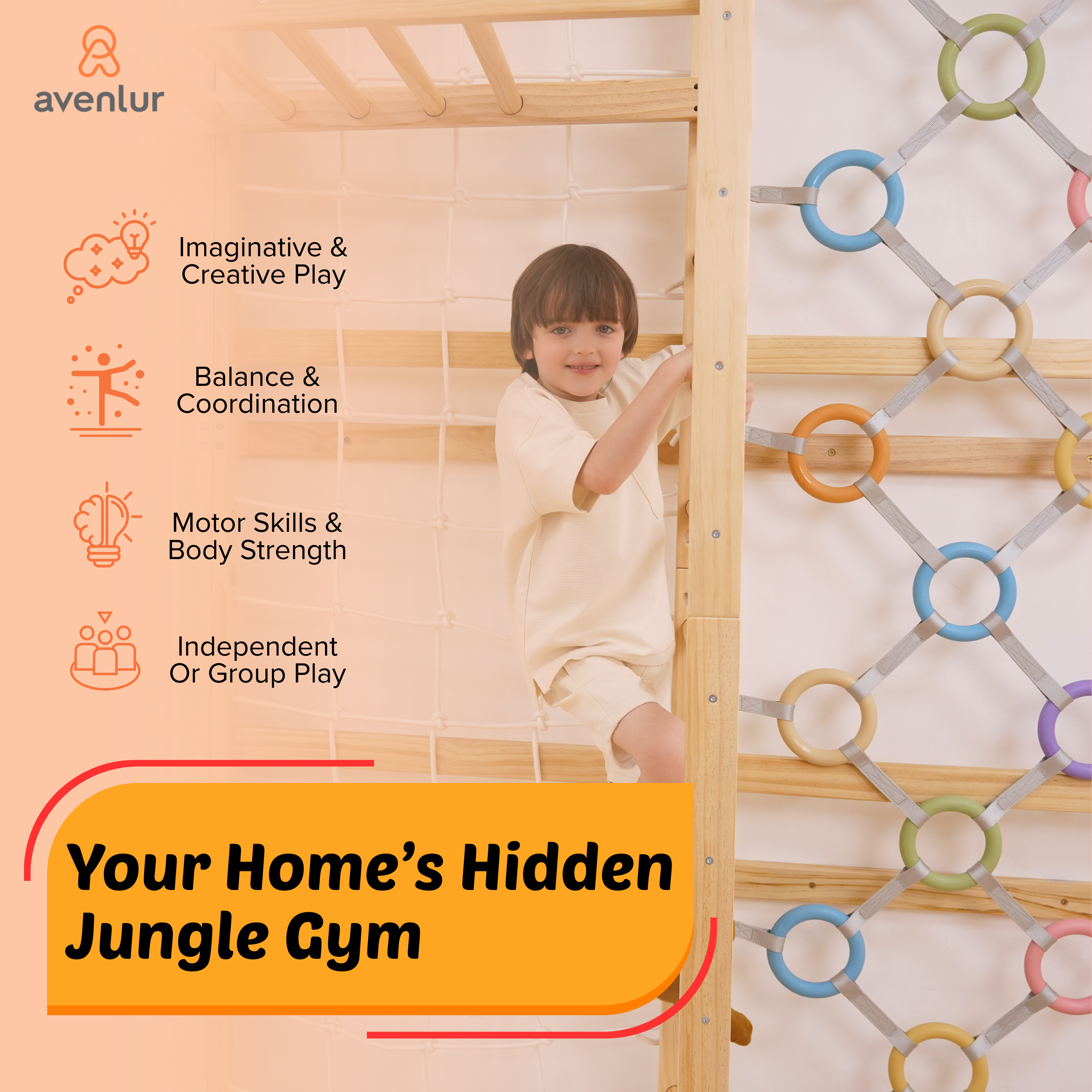 Walnut Modular 9-in-1 Swedish Ladder Wall Gym – Indoor Climber for Kids & Toddlers 79" Height