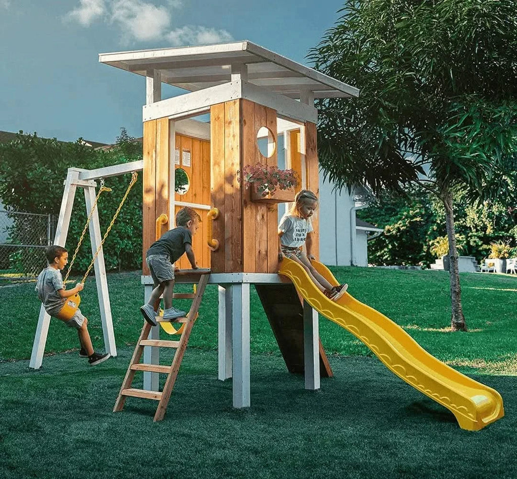 Forest - Modern Backyard Outdoor Swing Set 2 Swings And Trapeze Bar.