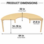 Half-Circle Adjustable Kids Classroom Table – 64"×32", 13"–17" Height | Teacher & Small-Group Station