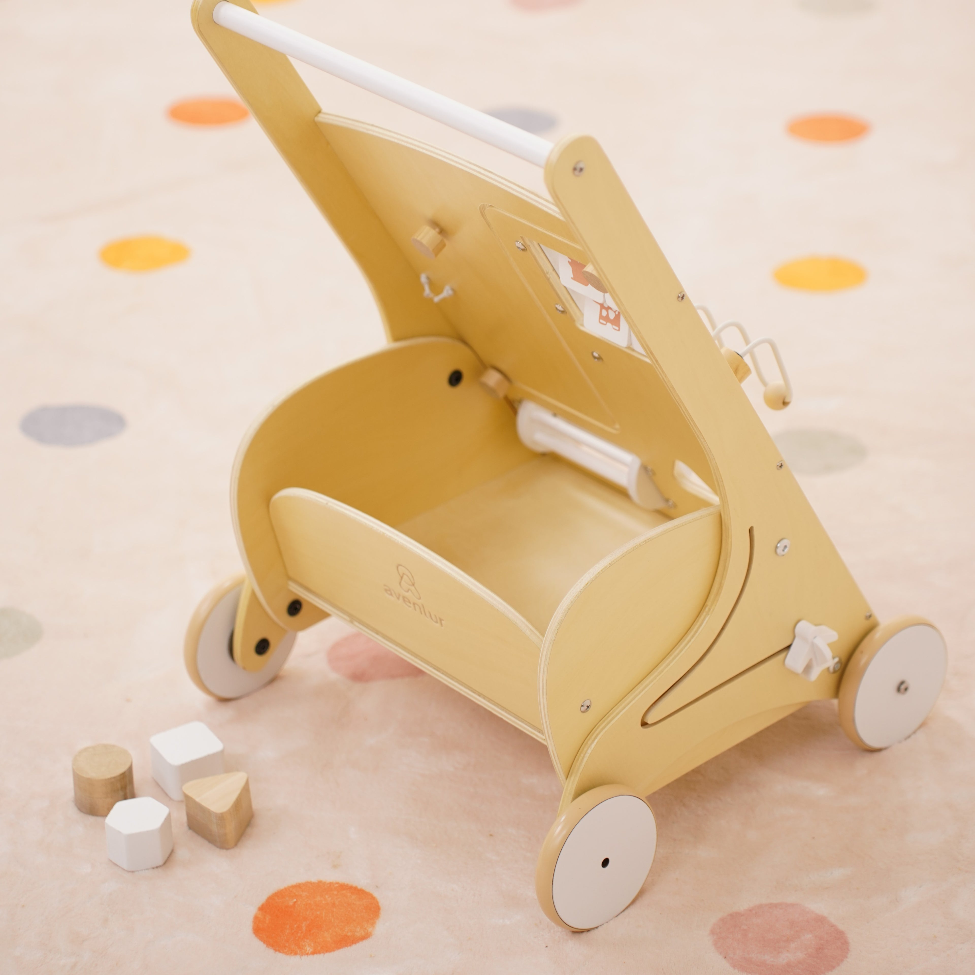 Wooden Baby Activity Walker with Sensory Play - White