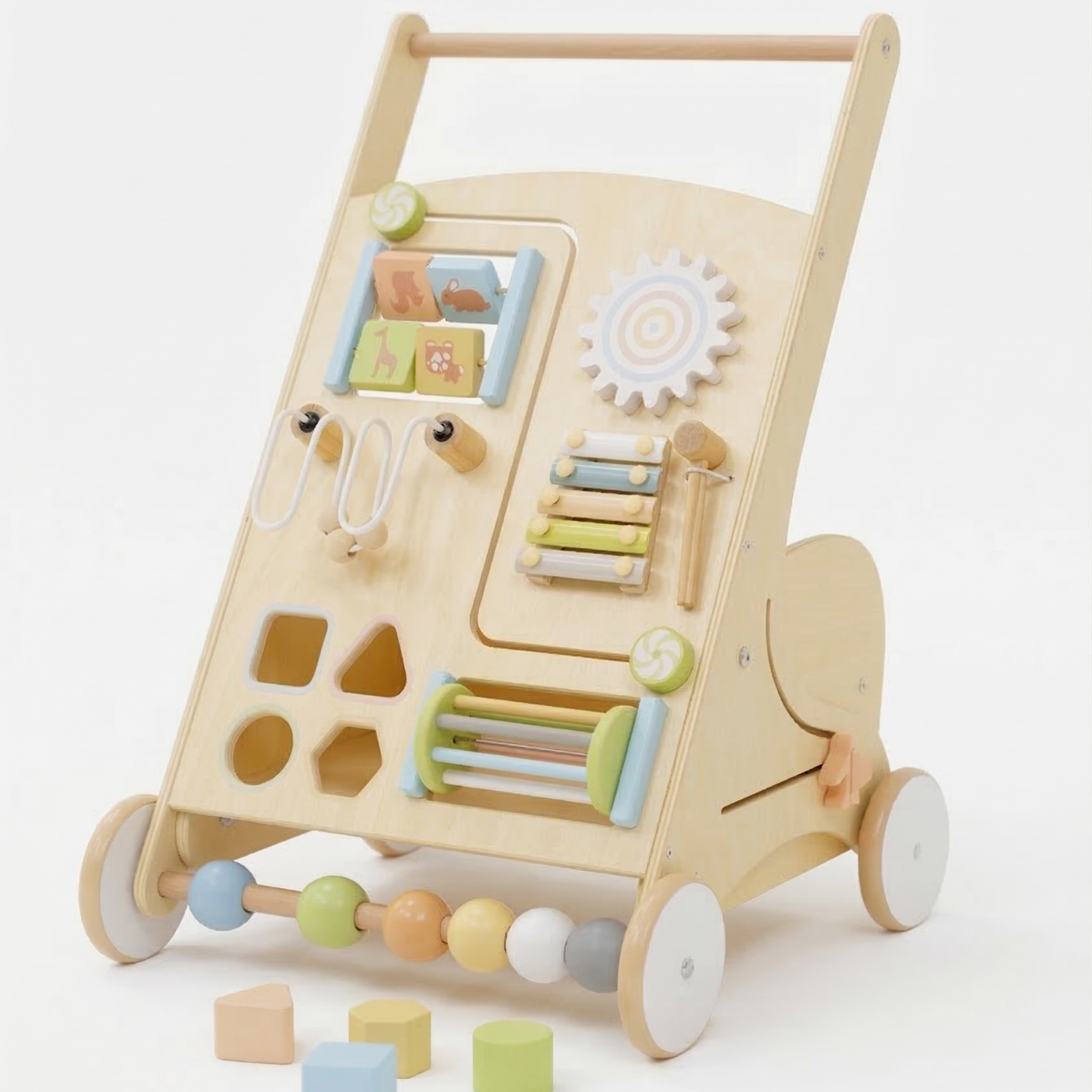 Wooden Baby Activity Walker with Sensory Play - Colorful