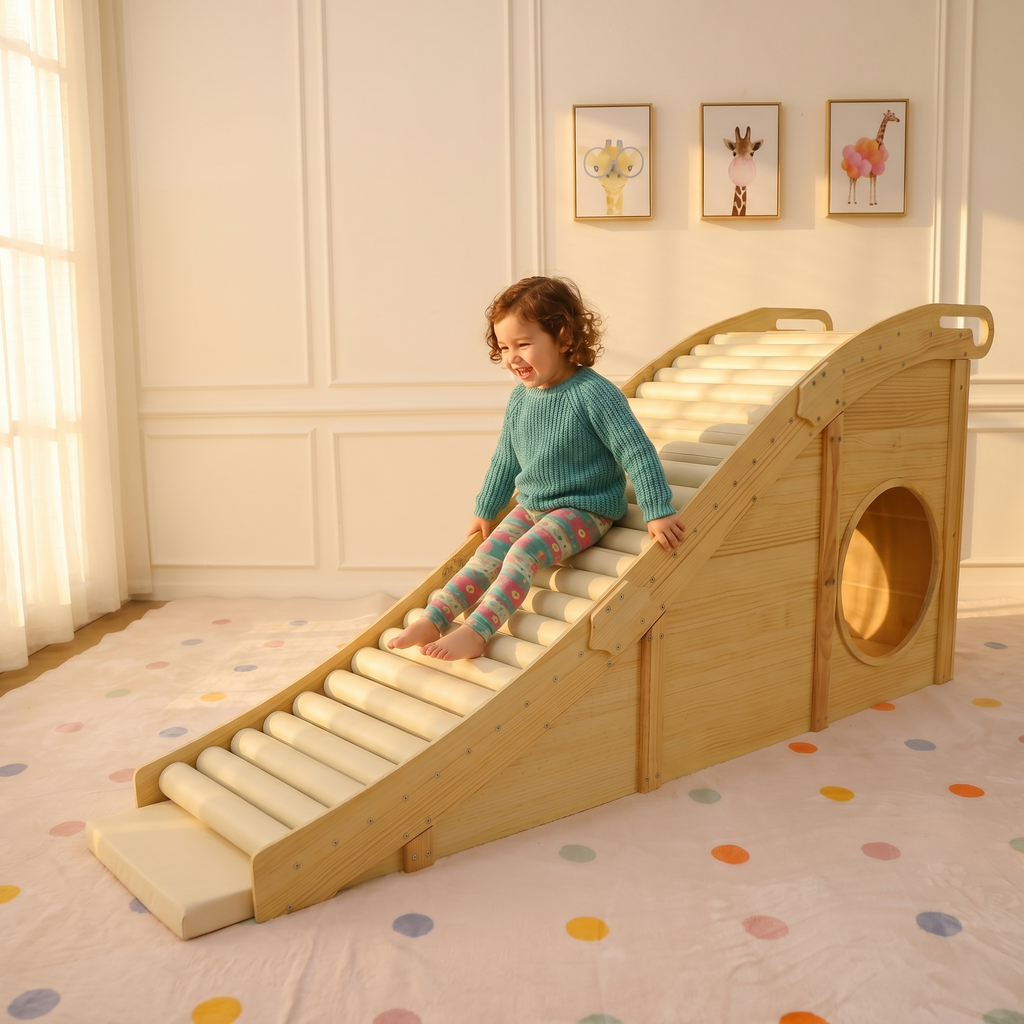 Hickory Indoor Roller Slide & Playhouse Climber (Wood & Foam Options)