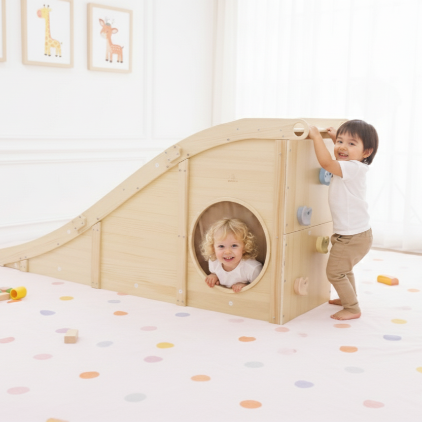 Hickory Foam Indoor Roller Slide & Playhouse Climber