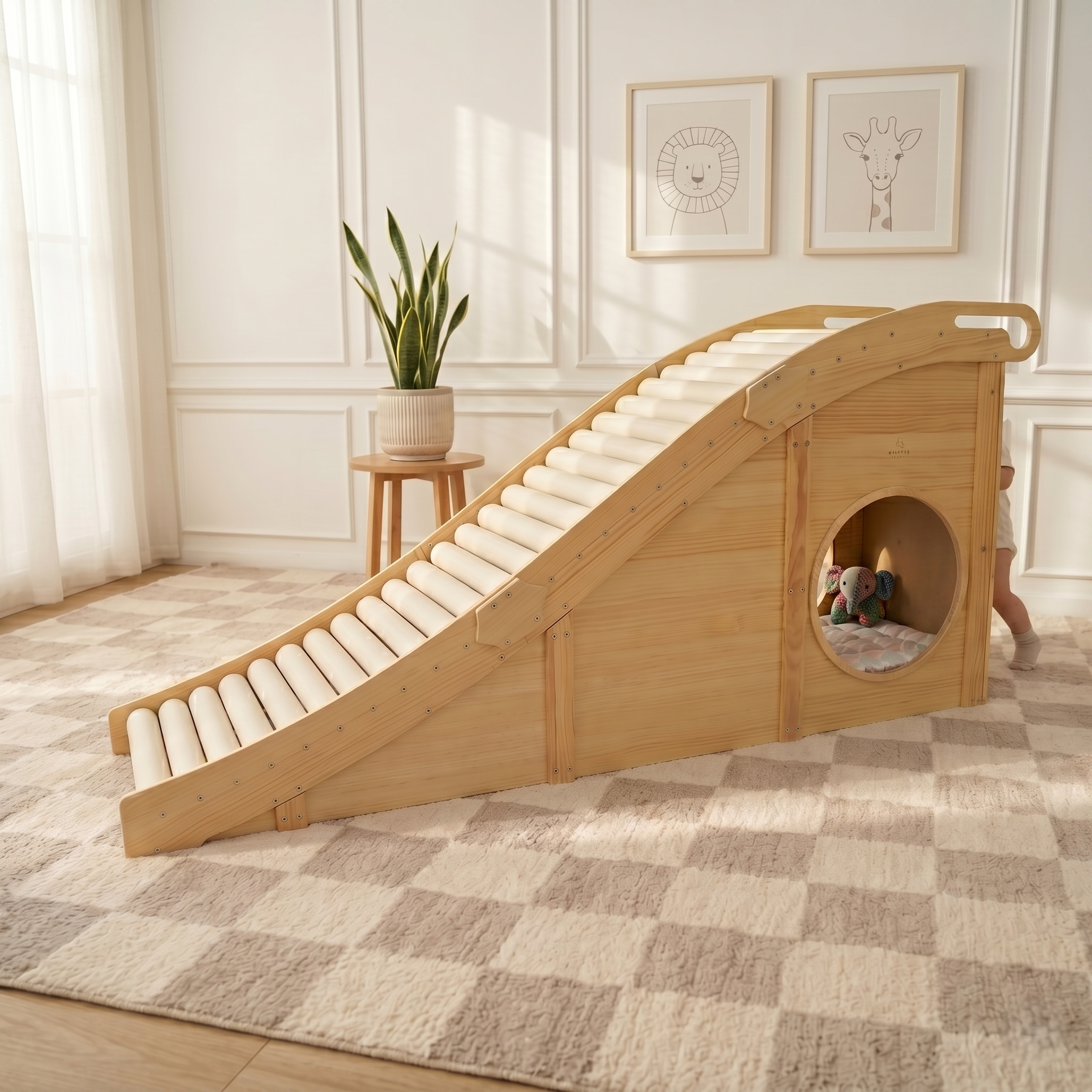 Hickory Foam Indoor Roller Slide & Playhouse Climber