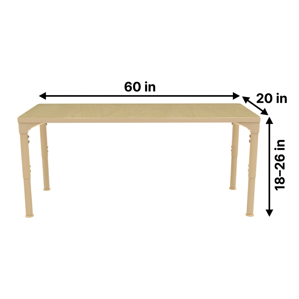 Rectangular Adjustable Kids Classroom Table – 60"×20", 17"–25" Height | School, Daycare & Homeschool
