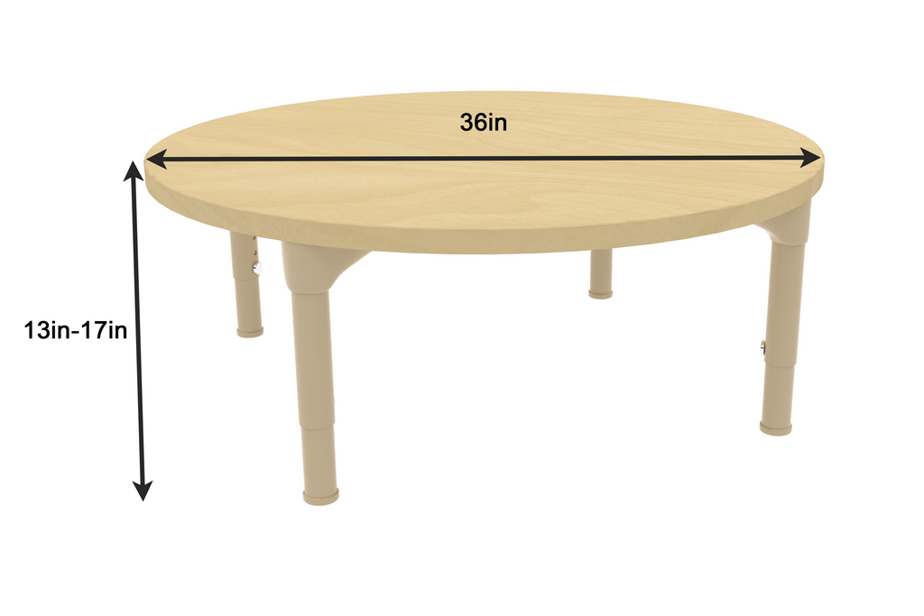 Round Adjustable Kids Table – 36" Diameter, 13" to 17" Height | Toddler & Preschool Activity Table for Classrooms & Daycares