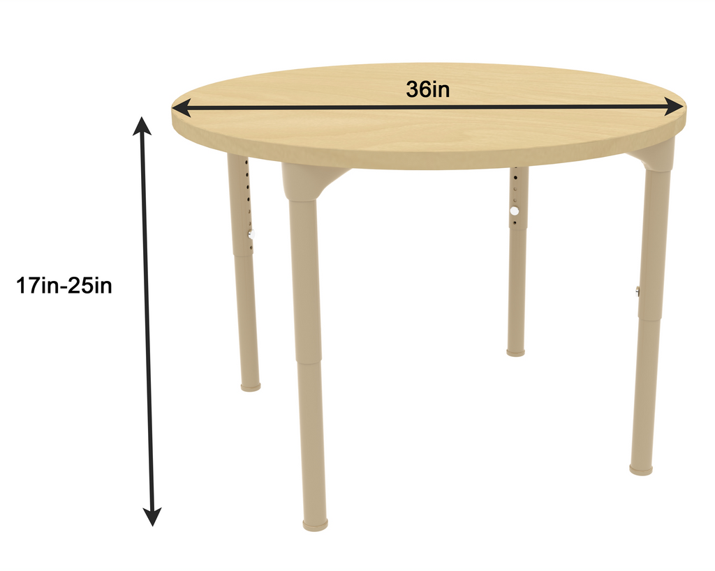 Round Adjustable Kids Table – 36" Diameter, 17" to 25" Height | Classroom, Montessori & Daycare Activity Table