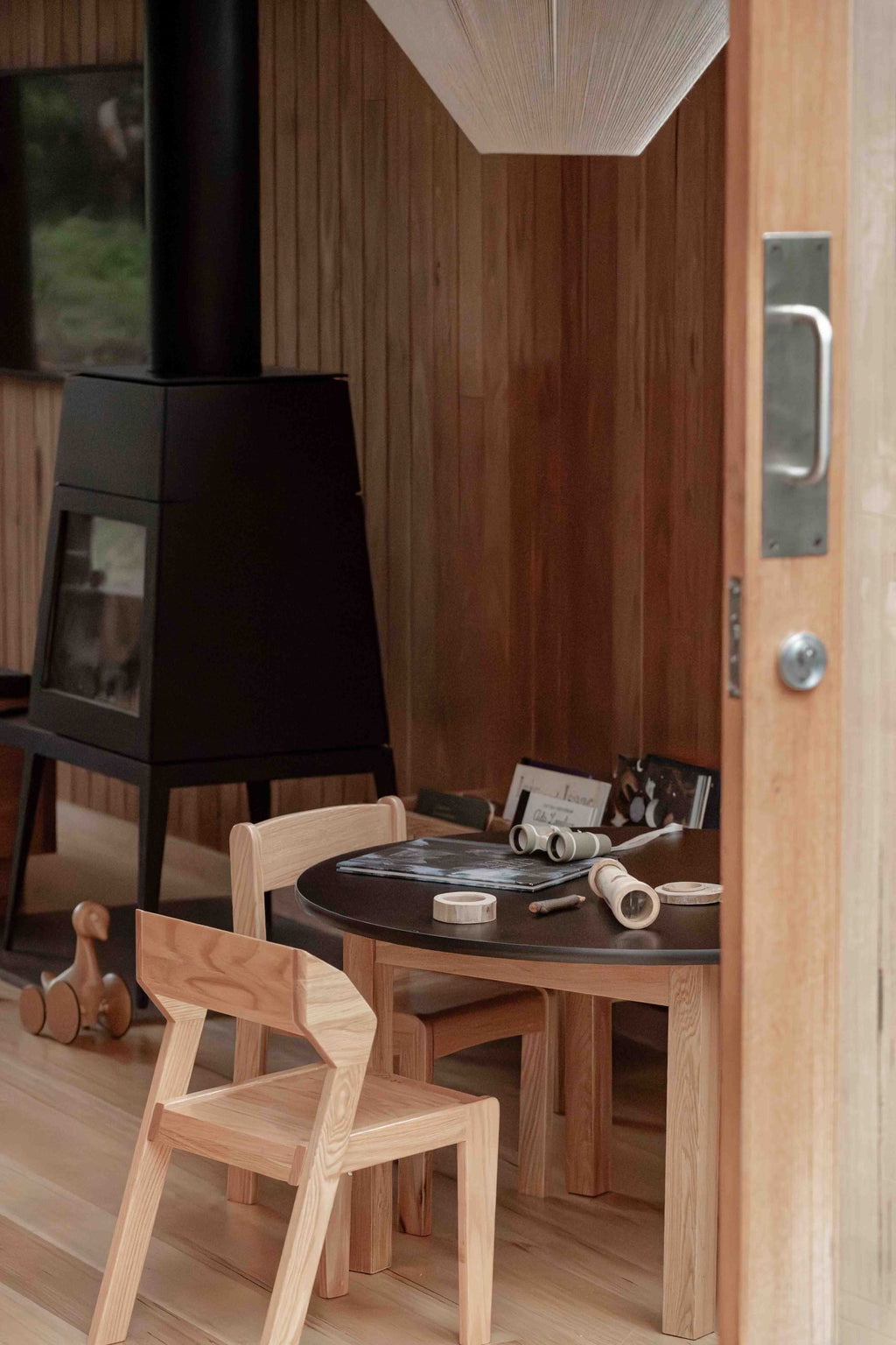 Round Black Kids Table – 35" Diameter Oak Base