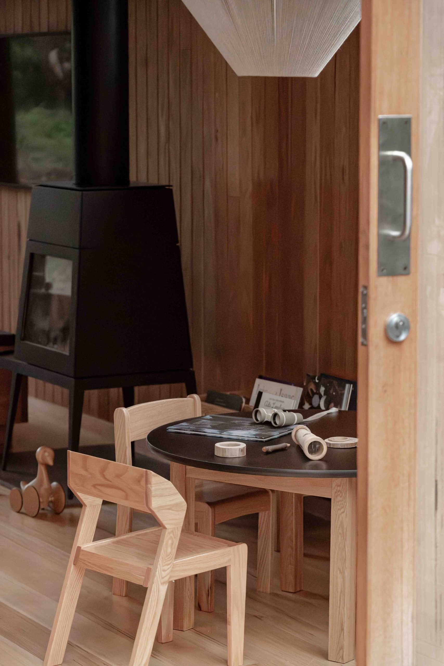 Round Black Kids Table – 35" Diameter Oak Base