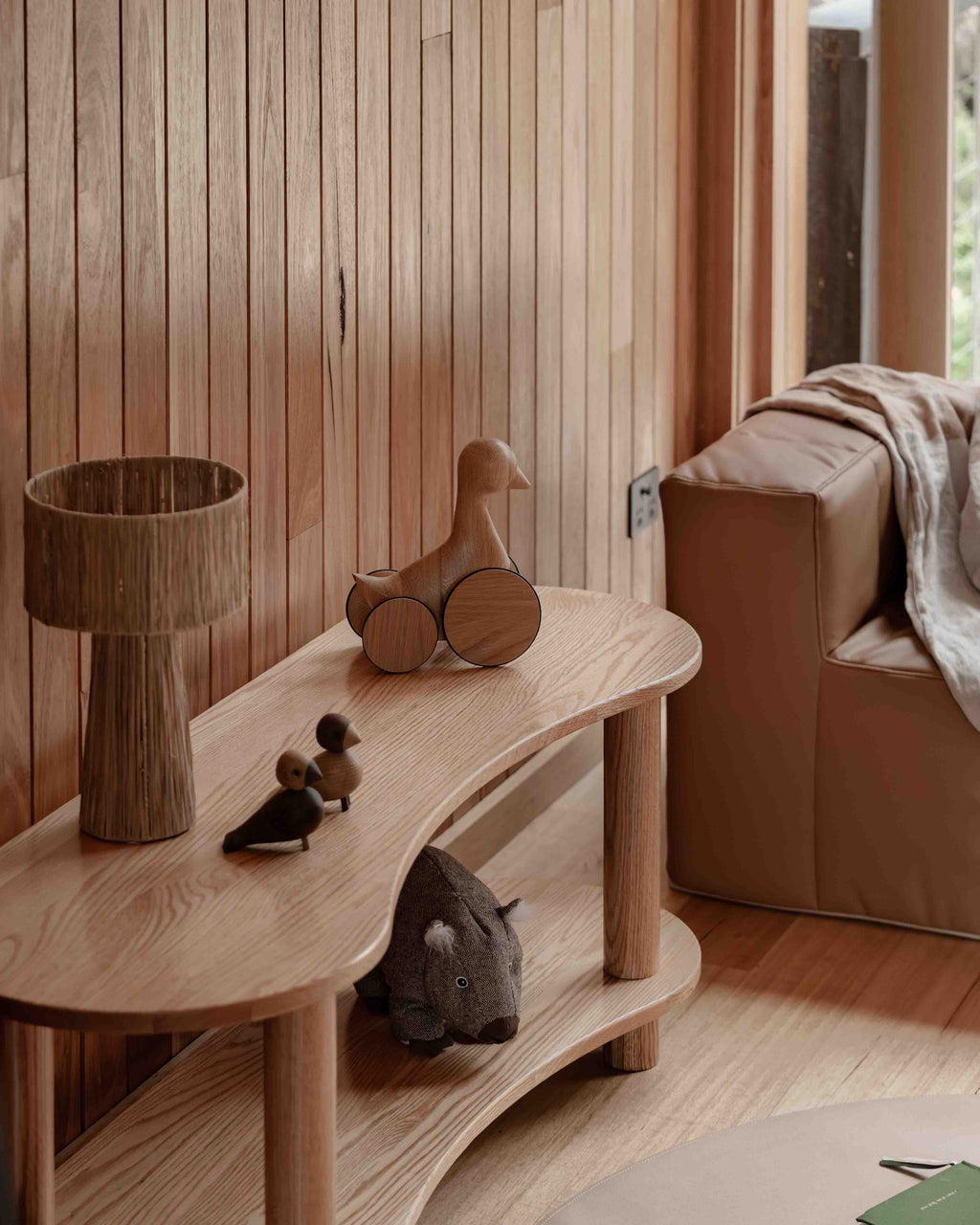 Leni Shelf Low – European Oak Two-Tier Storage for Early Childhood Spaces