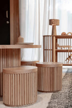 Fluted Round Wooden Stool – Solid European Oak Kids Seat