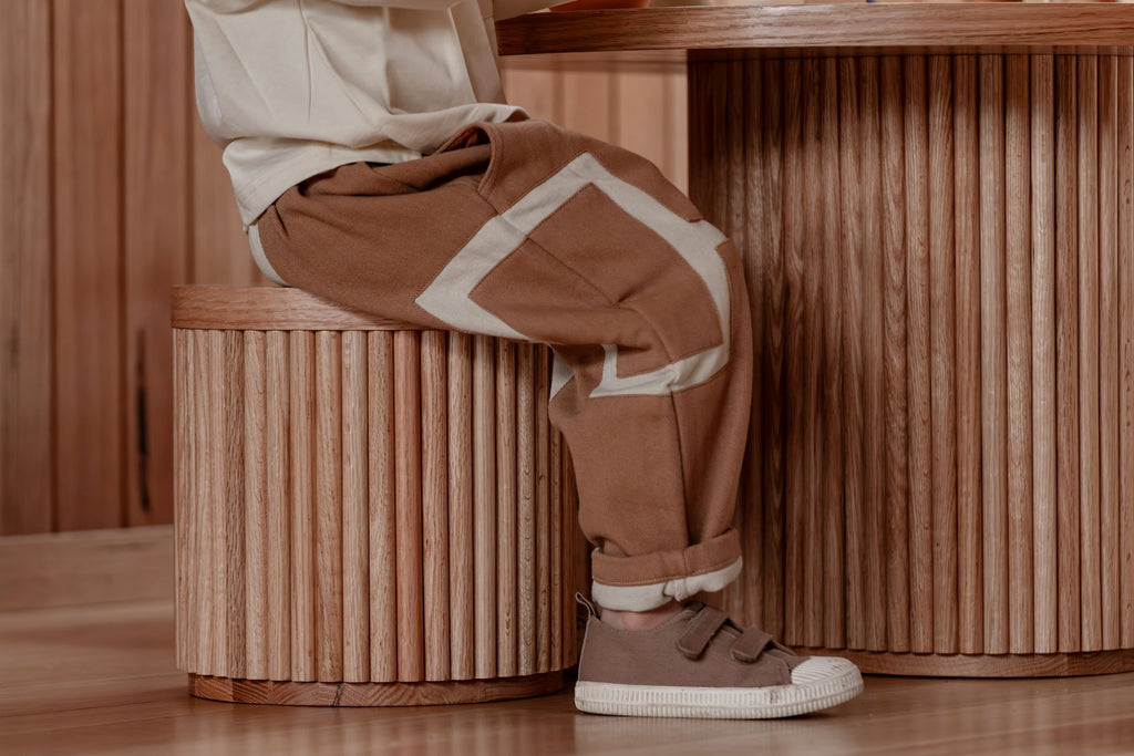 Fluted Round Wooden Stool – Solid European Oak Kids Seat