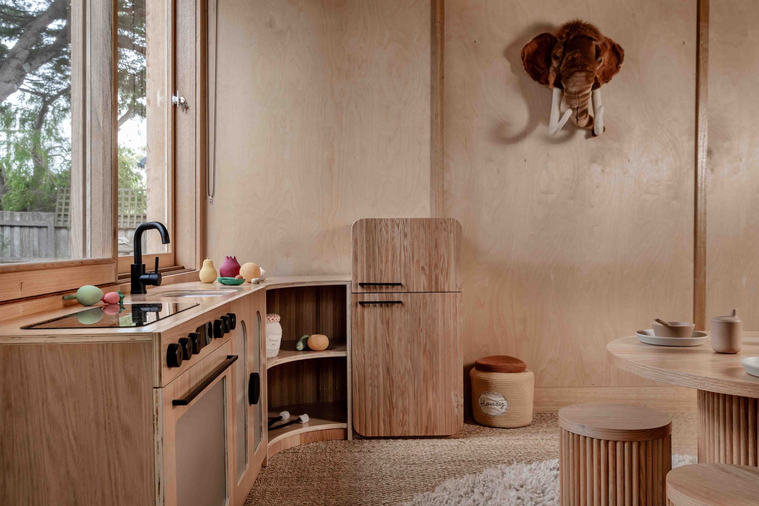 Oak Fluted Play Fridge – Montessori Wooden Toy Refrigerator