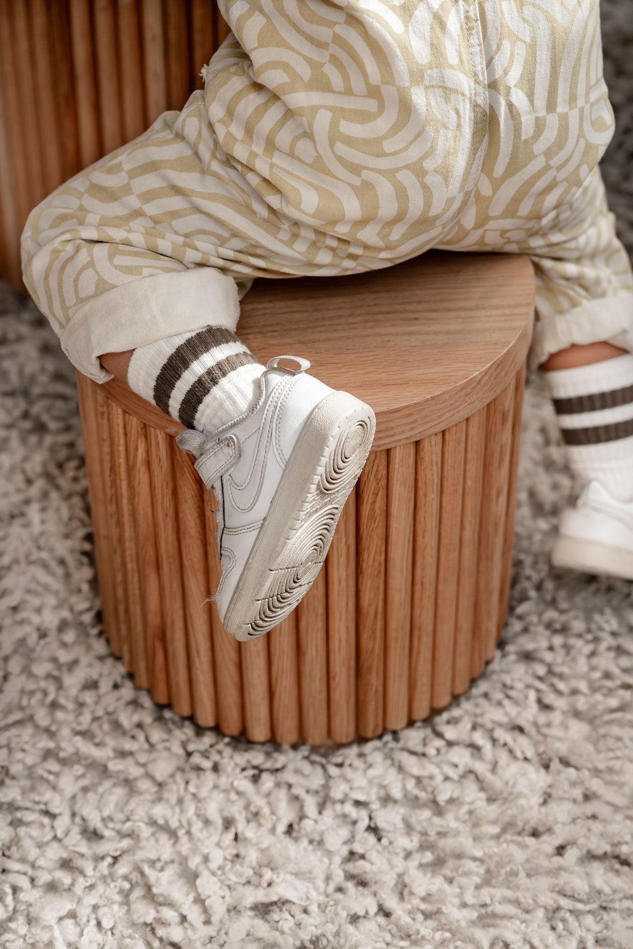 Fluted Round Wooden Stool – Solid European Oak Kids Seat