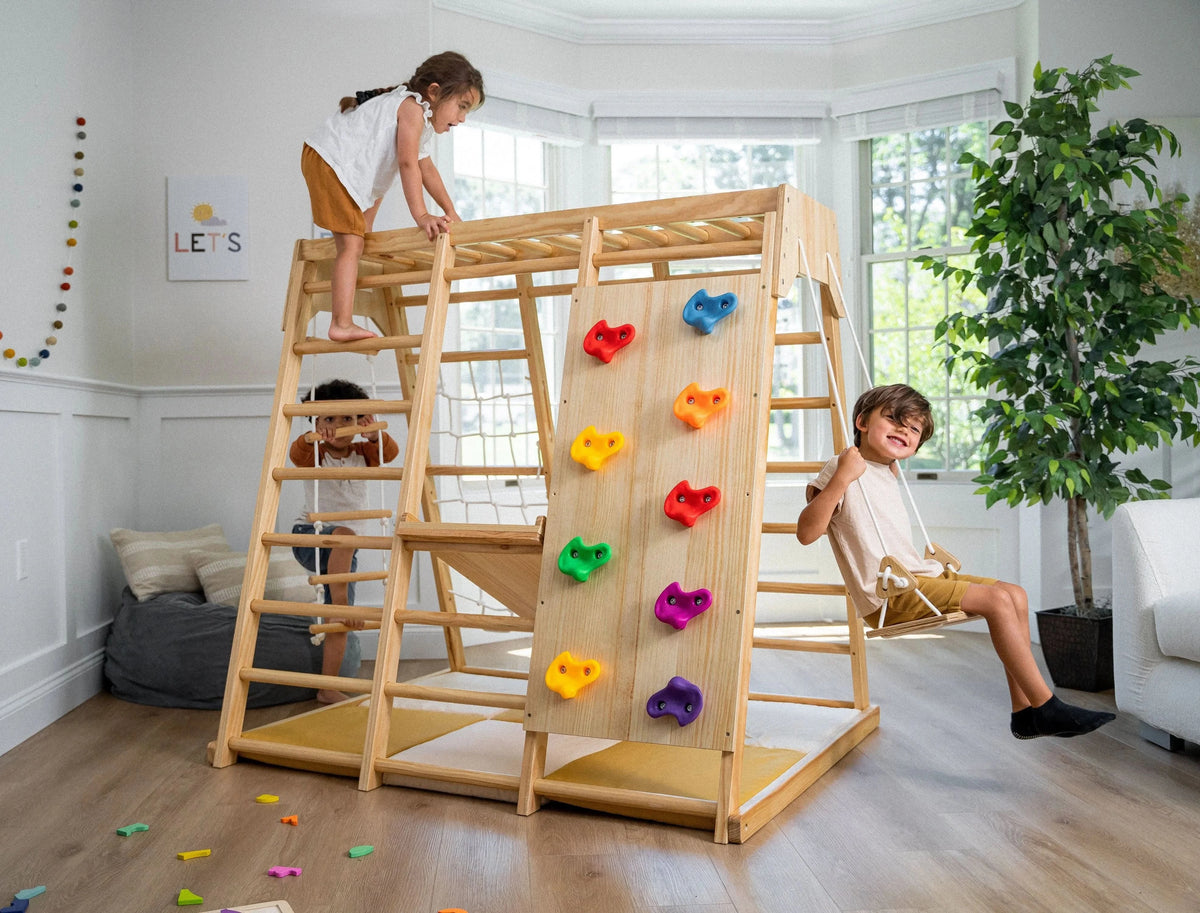 A child climbing on an Avenlur playset