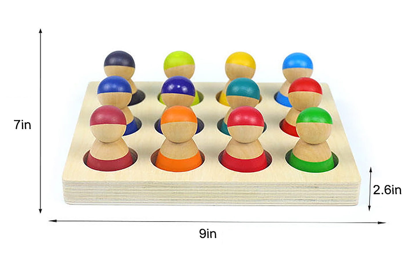 Hölzerne Regenbogen -Peg -Puppen Abbildungen 12 Stück Set