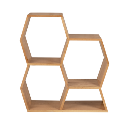 Wooden hexagonal shelf on a white background

