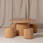 Fluted Round Wooden Stool – Solid European Oak Kids Seat