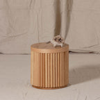 Fluted Round Wooden Stool – Solid European Oak Kids Seat