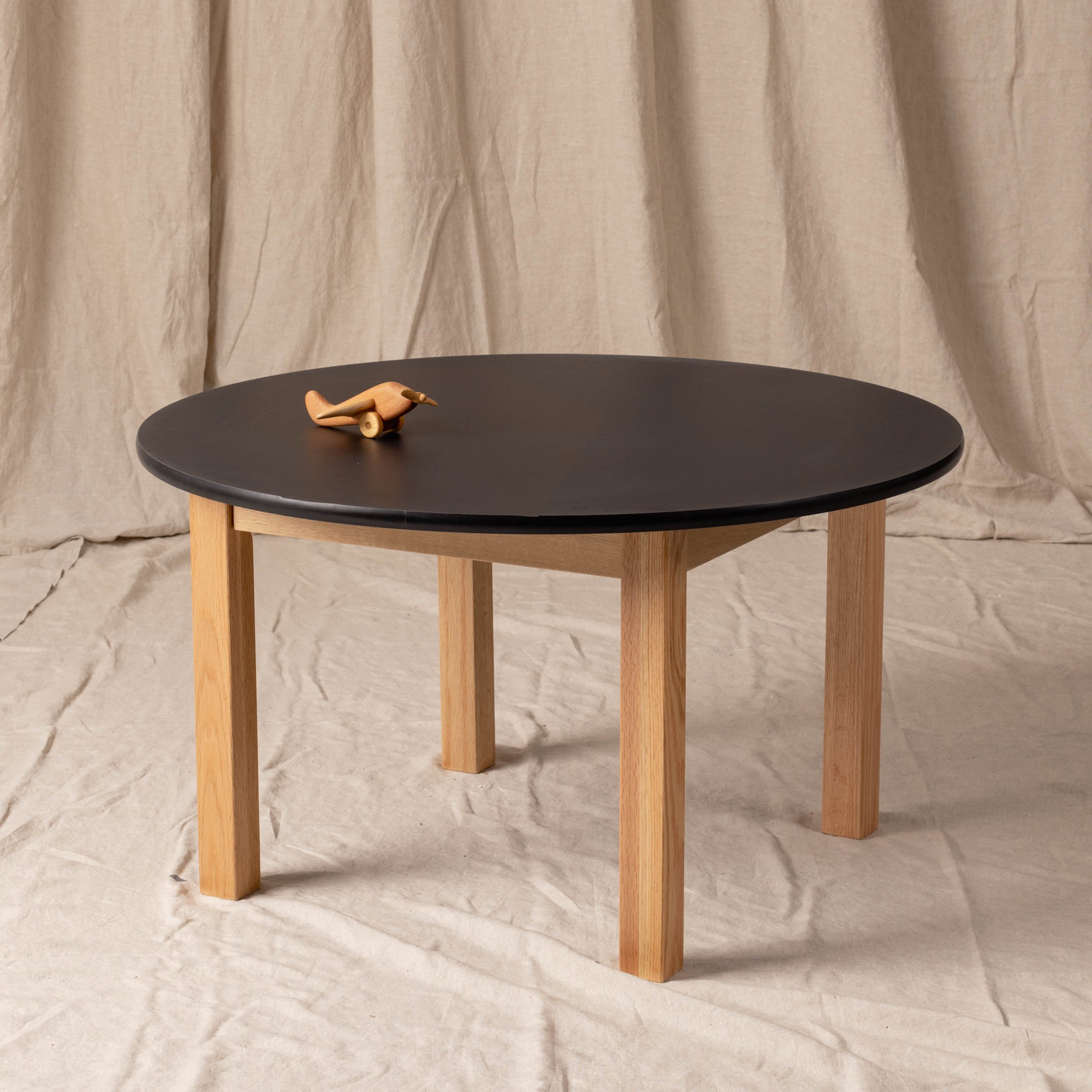 Round Black Kids Table – 35" Diameter Oak Base
