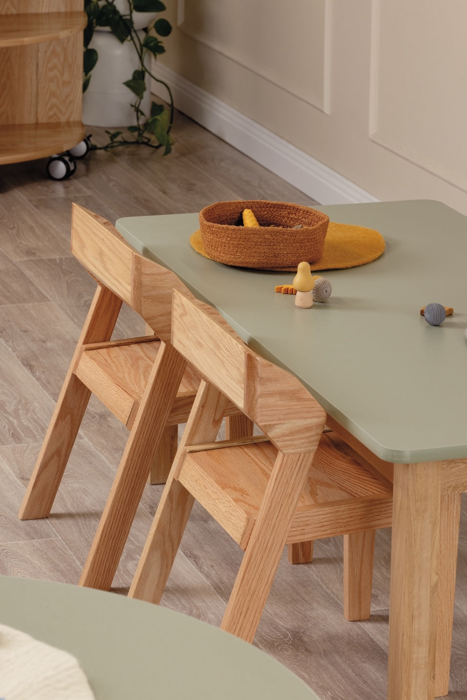 Matt Sage Rectangle Table (47.5" x 30" x 17") –  Solid Oak Frame