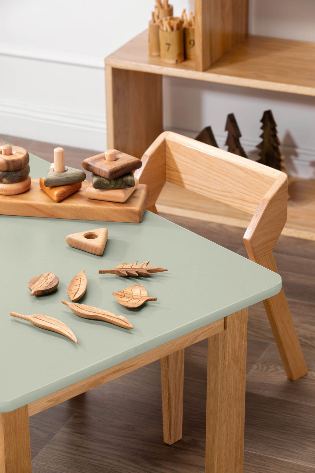 Matt Sage Rectangle Table (47.5" x 30" x 17") –  Solid Oak Frame