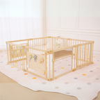 Wooden Baby Playpen with Mirror & Whiteboard Panel – Foldable 63" x 63" Montessori Sensory Play Yard