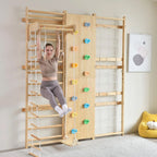 Walnut 9-in-1 Swedish Ladder Wall Gym | Indoor Wooden Climber & Activity Set for Kids