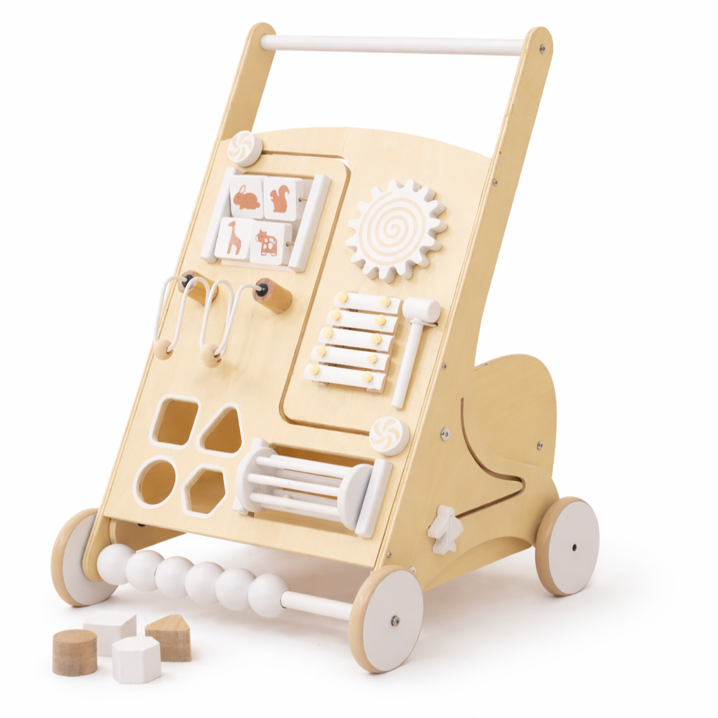 Wooden baby activity walker with sensory play by Avenlur