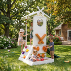 Avenlur Aloe wooden outdoor playhouse with slide and water wheel station for toddlers